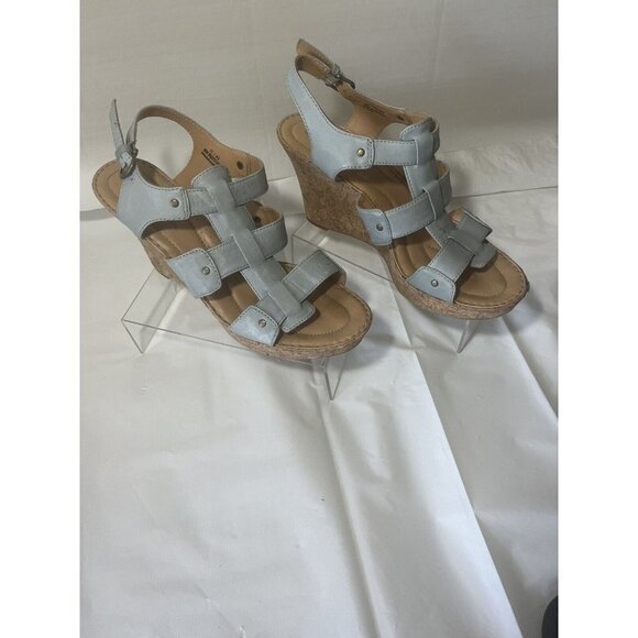 Born Crown Leather Cork Wedge Boho Buckle Sandal blue Women’s Size 11 - Picture 1 of 13